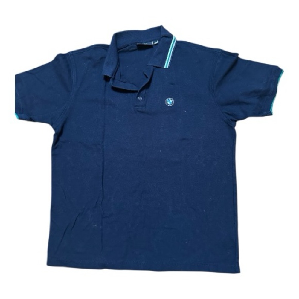 BMW Men's Navy Polo with Teal Accents